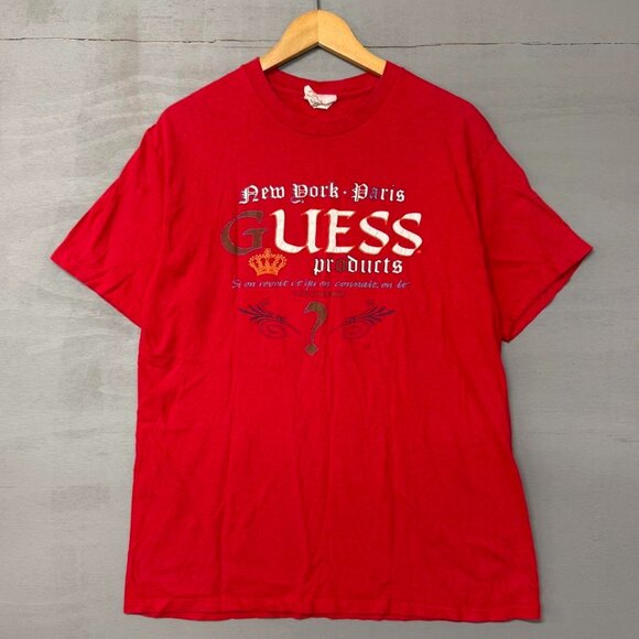 Vintage 90s Guess Made in USA Red Single Stitch Shirt XL‎ - Picture 1 of 7